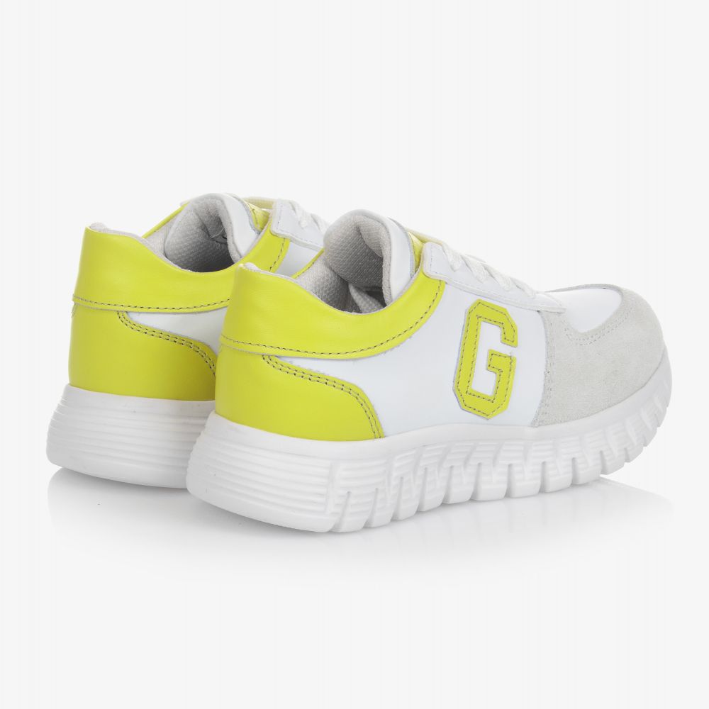 جيس-ترينرز بأربطة جلد لون أبيض وأخضر ليموني للأولاد | Childrensalon Outlet