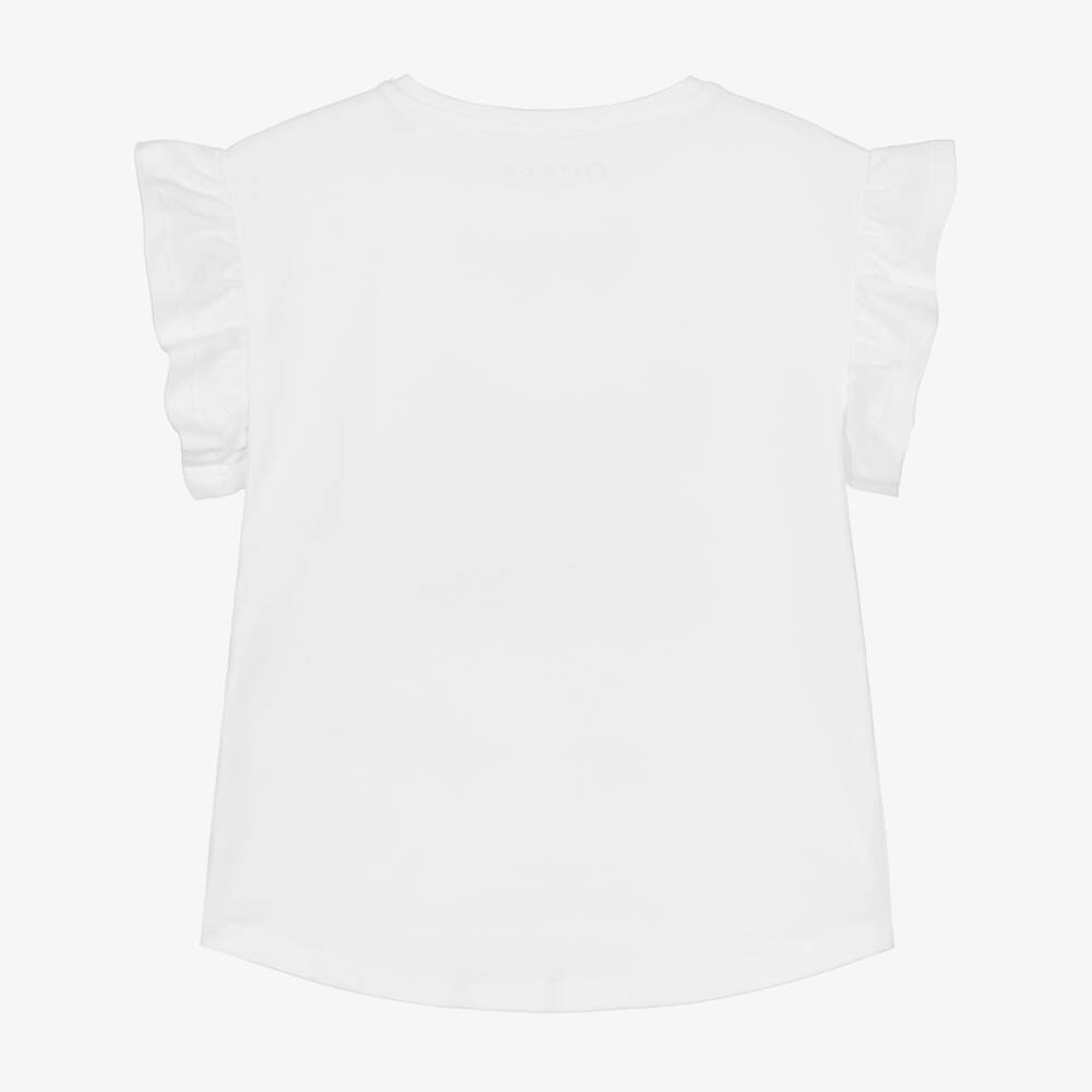Guess-Белая футболка с оборками на рукавах и логотипом | Childrensalon Outlet