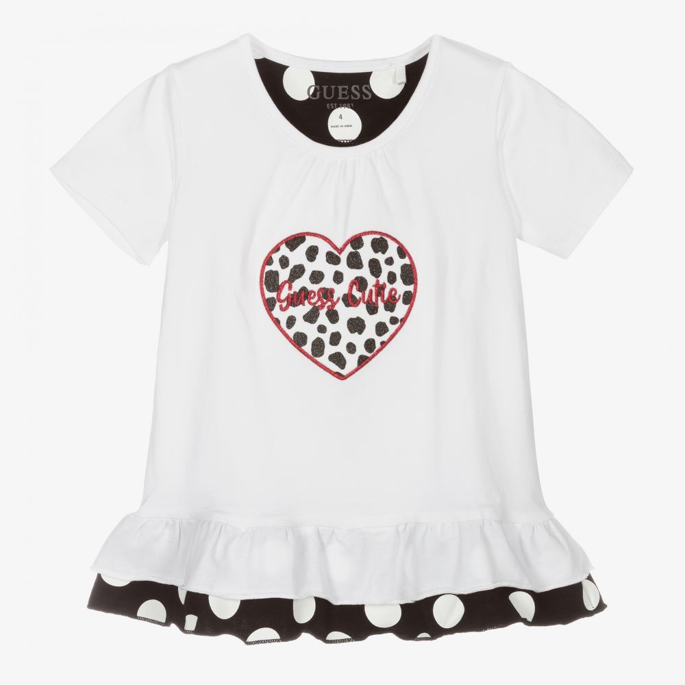 Guess - Weißes T-Shirt mit Herz | Childrensalon