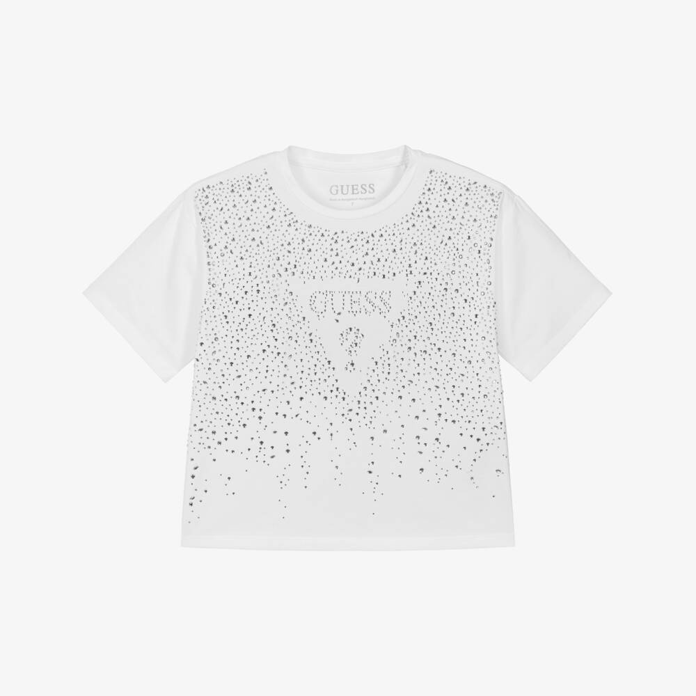 Guess-Белая футболка с логотипом и стразами | Childrensalon Outlet