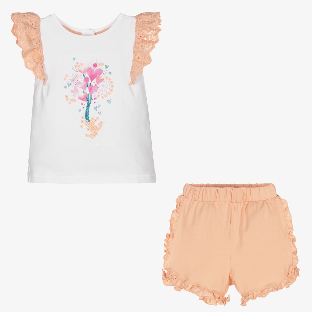 Guess-Белый топ и розовые шорты для малышей | Childrensalon Outlet