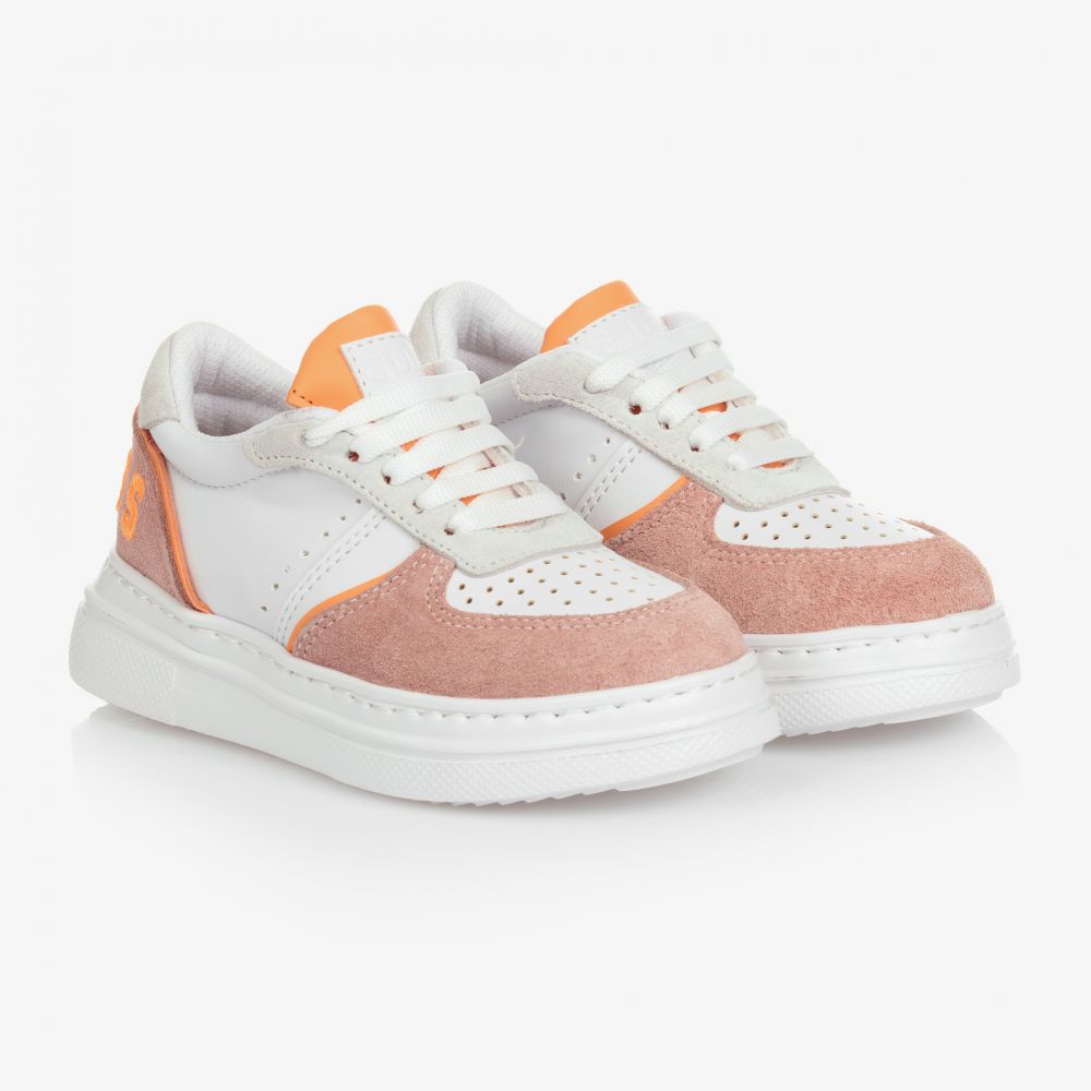 Guess - Baskets blanc et rose en daim | Childrensalon