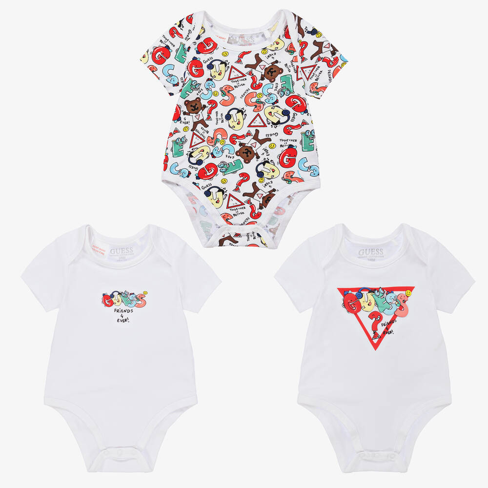 Guess-أوفرول بادي قطن جيرسي لون أبيض (عدد 3) | Childrensalon Outlet