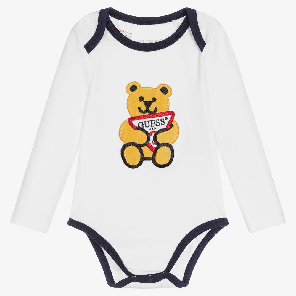 Guess - Weißer Body mit Teddybären | Childrensalon