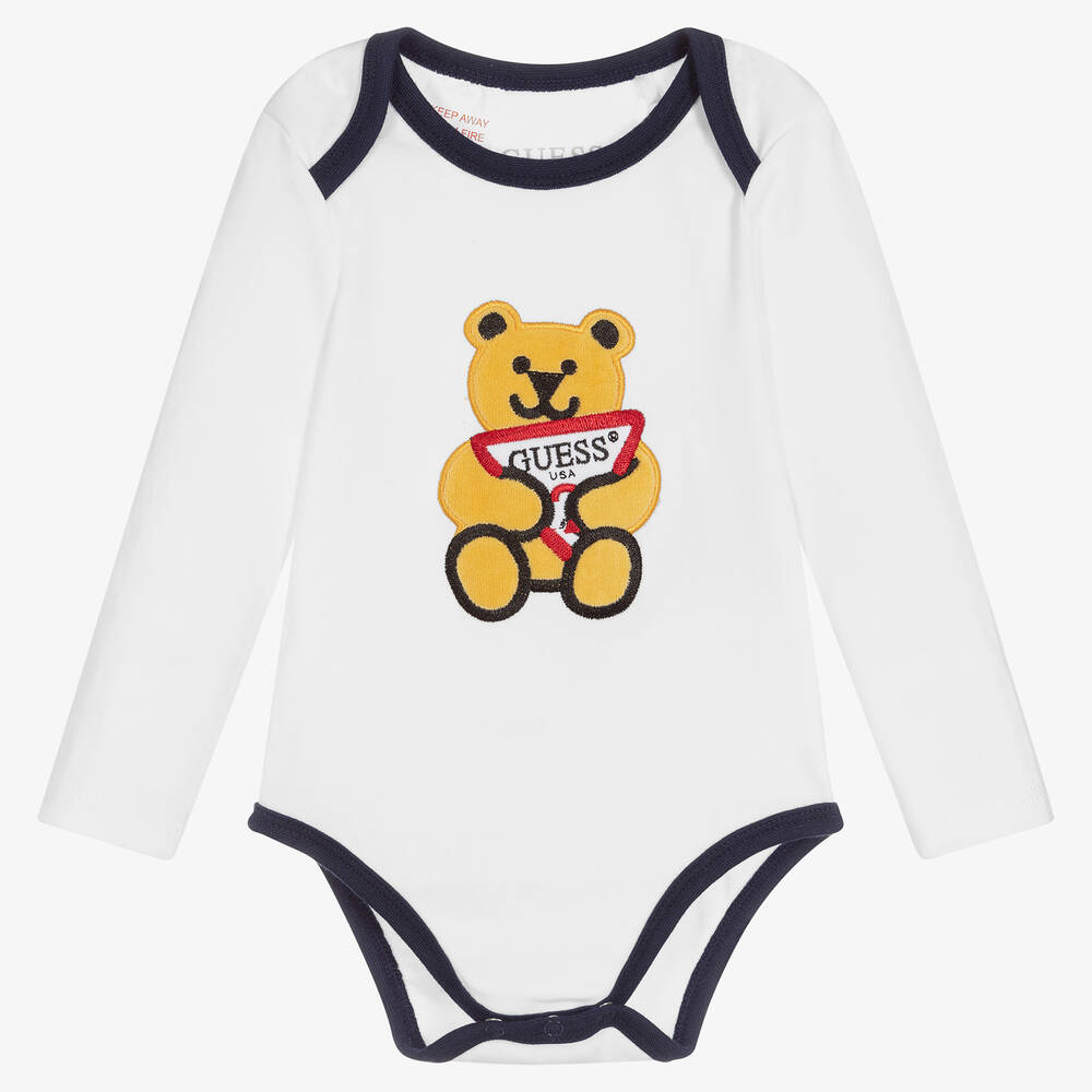 Guess-أوفرول بادي قطن عضوي لون أبيض للأطفال | Childrensalon Outlet