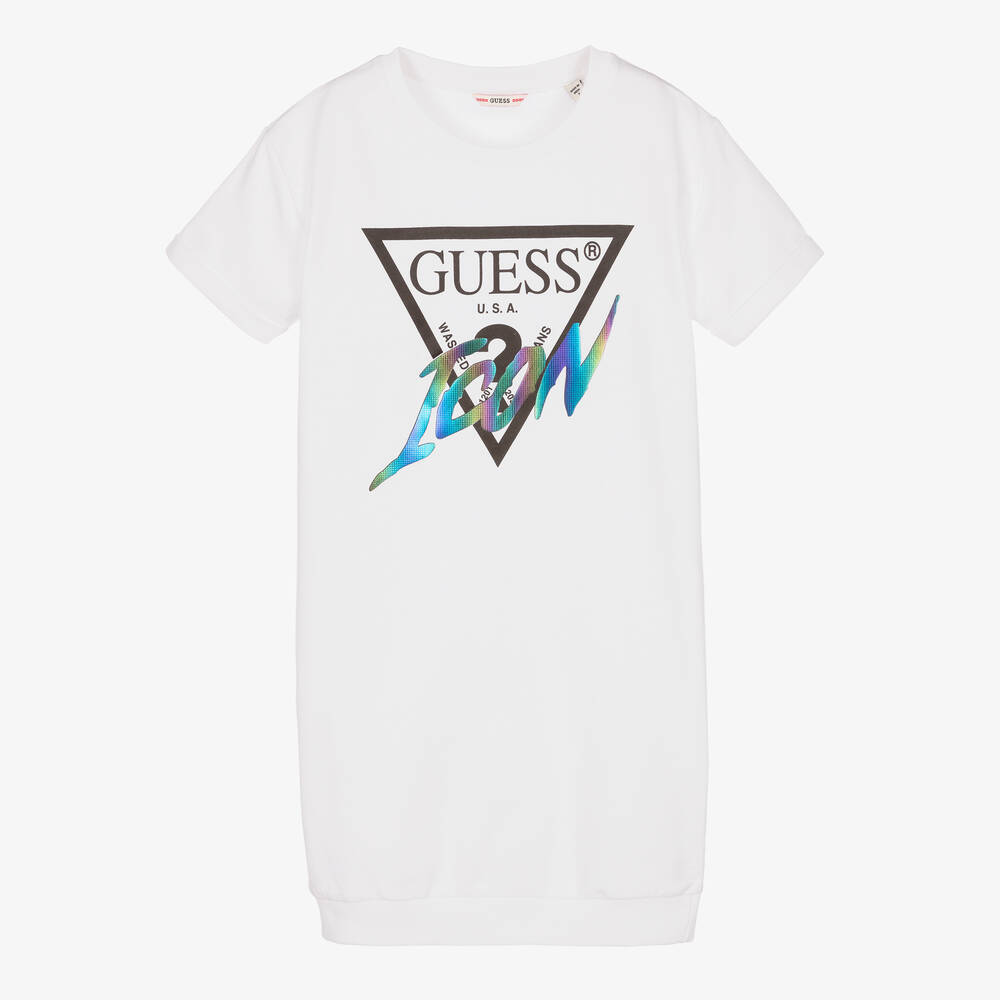 Guess - فستان قطن لون أبيض | Childrensalon