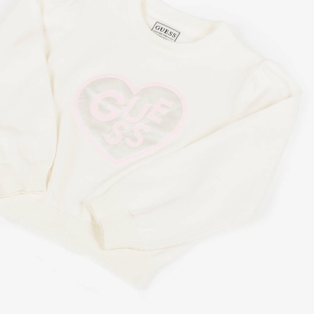 Guess-Young Ladies Ivory Sequin Heart Pullover | Childrensalon Outlet