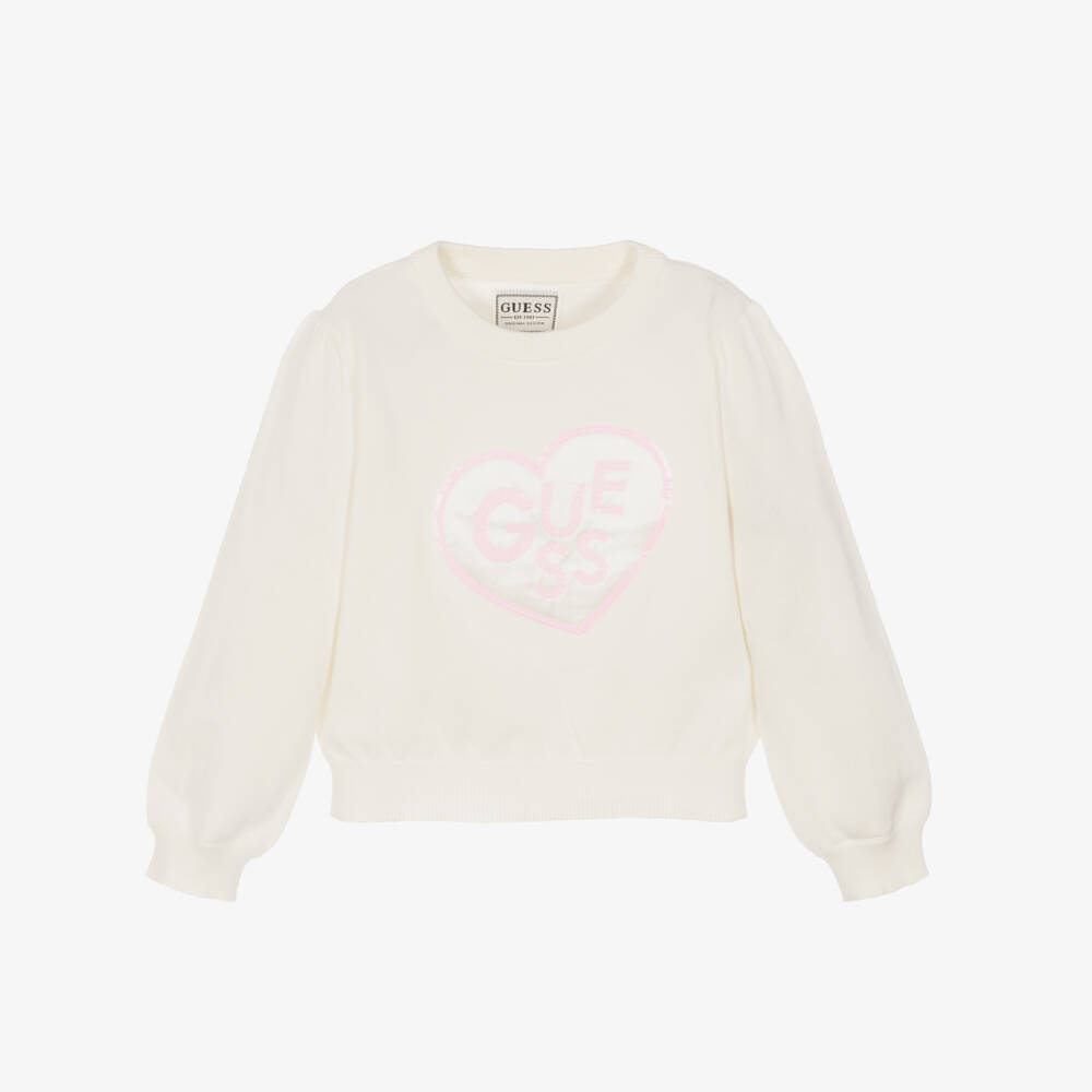 Guess-بلوزة عاجية مزينة بالترتر على شكل قلب للفتيات | Childrensalon Outlet