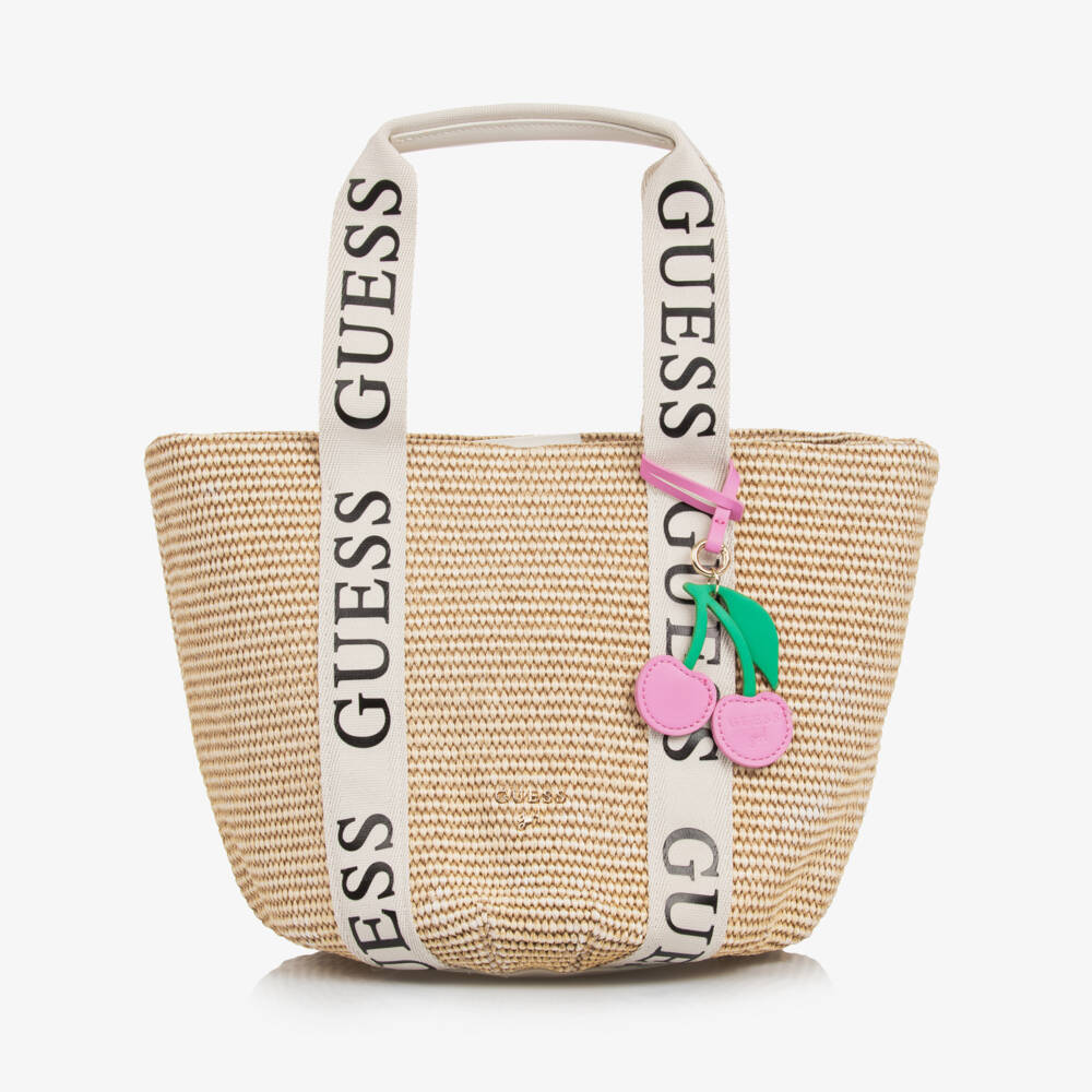 Guess-Young Ladies Woven Beige Tote | Childrensalon Outlet