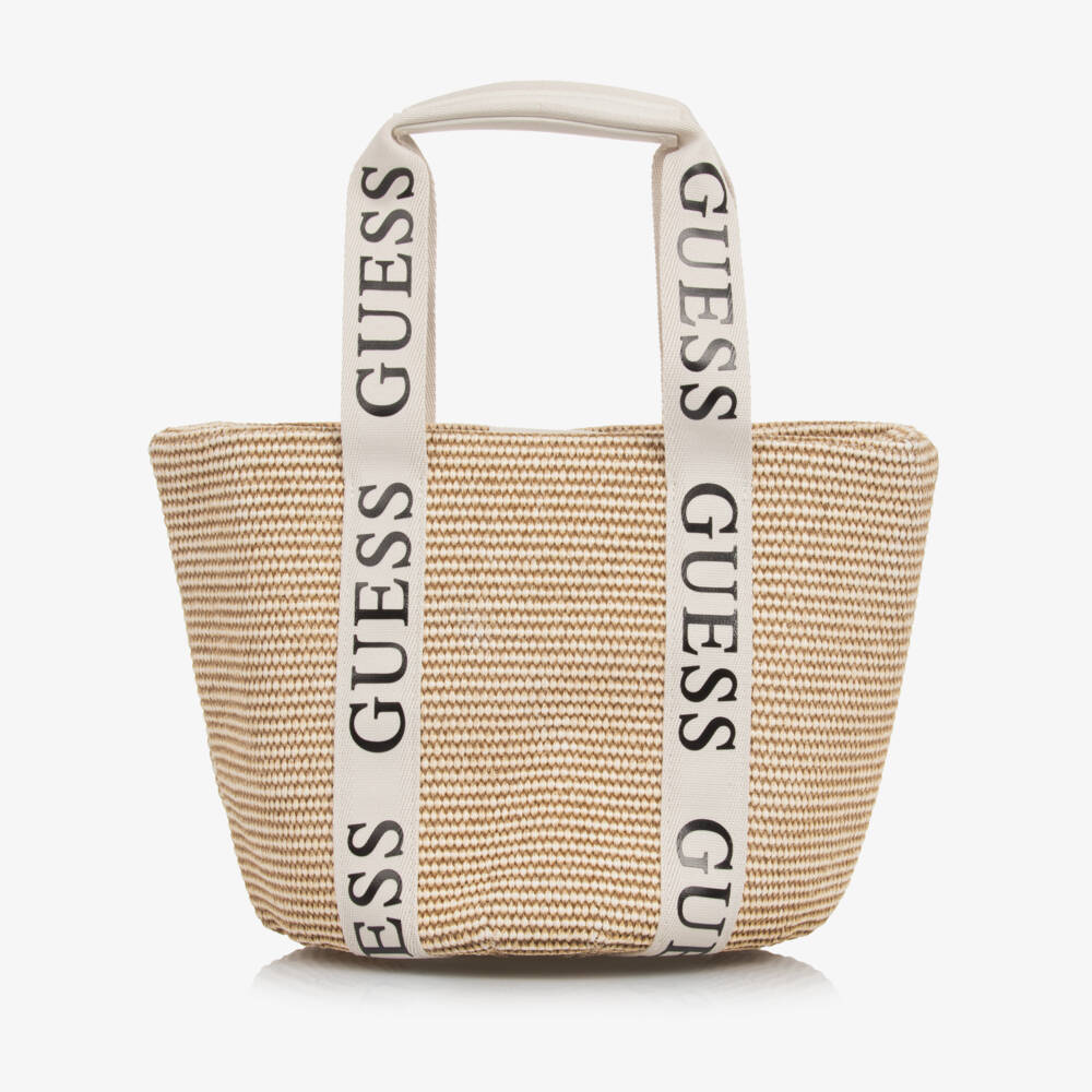 Guess-Young Ladies Woven Beige Tote | Childrensalon Outlet