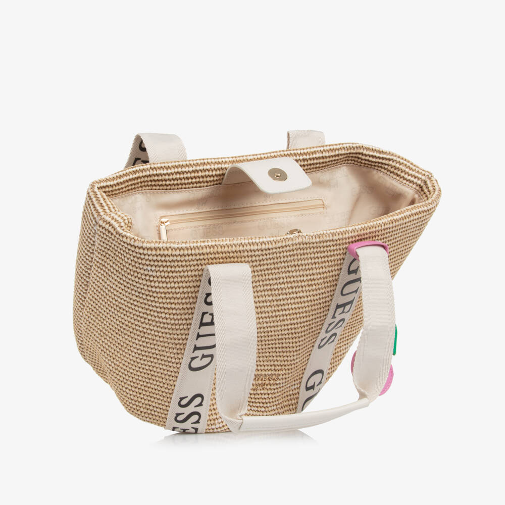 Guess-Young Ladies Woven Beige Tote | Childrensalon Outlet