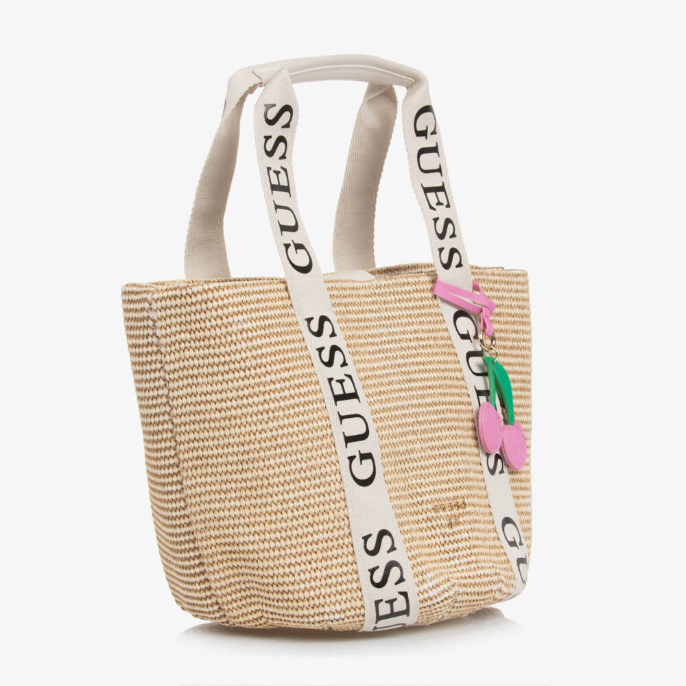 Guess-Young Ladies Woven Beige Tote | Childrensalon Outlet