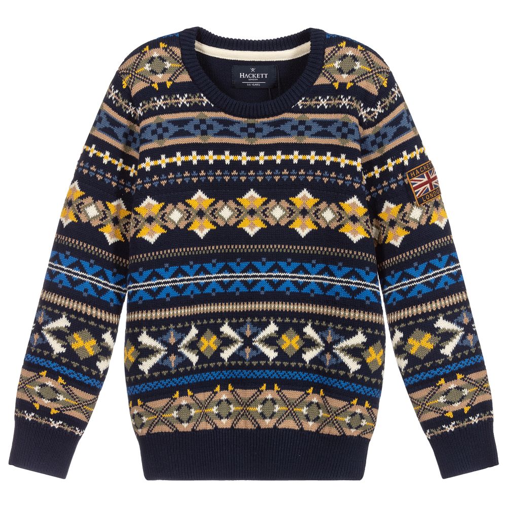 Hackett London - Blue Knitted Fair Isle Sweater | Childrensalon