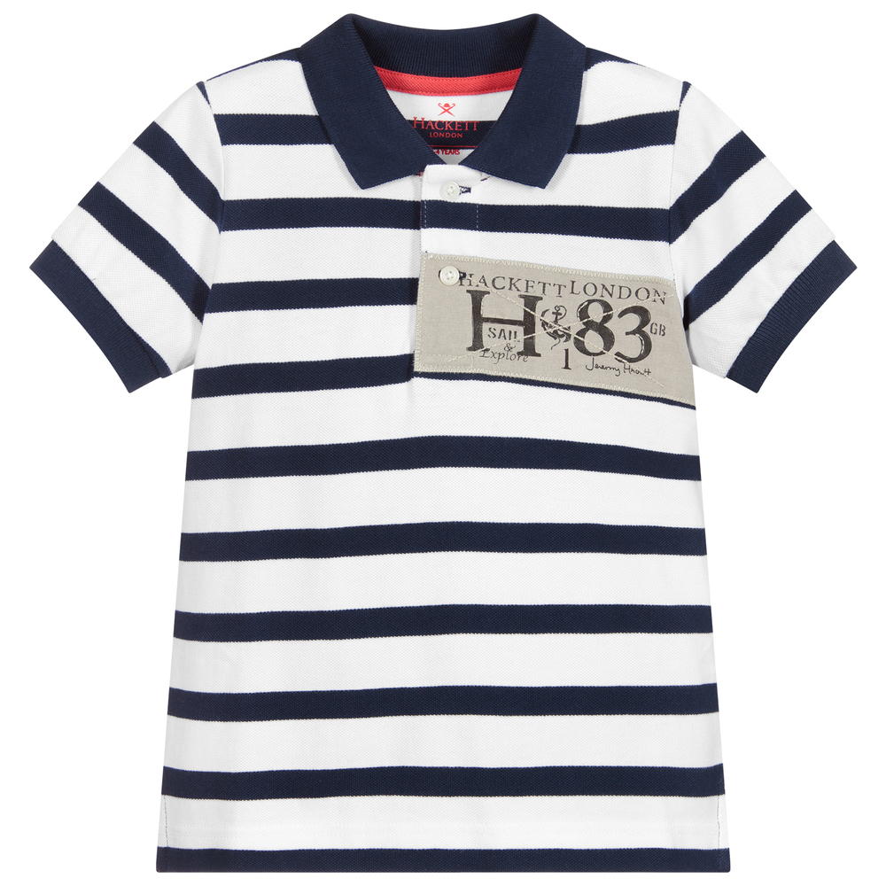 Hackett London - Blue Striped Cotton Polo Shirt | Childrensalon