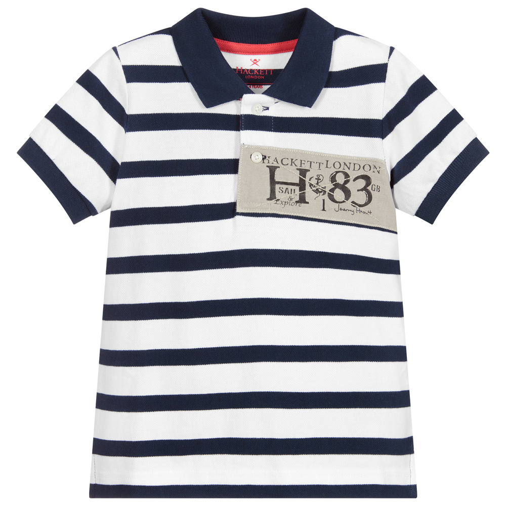 Hackett London-Blue Striped Cotton Polo Shirt | Childrensalon Outlet