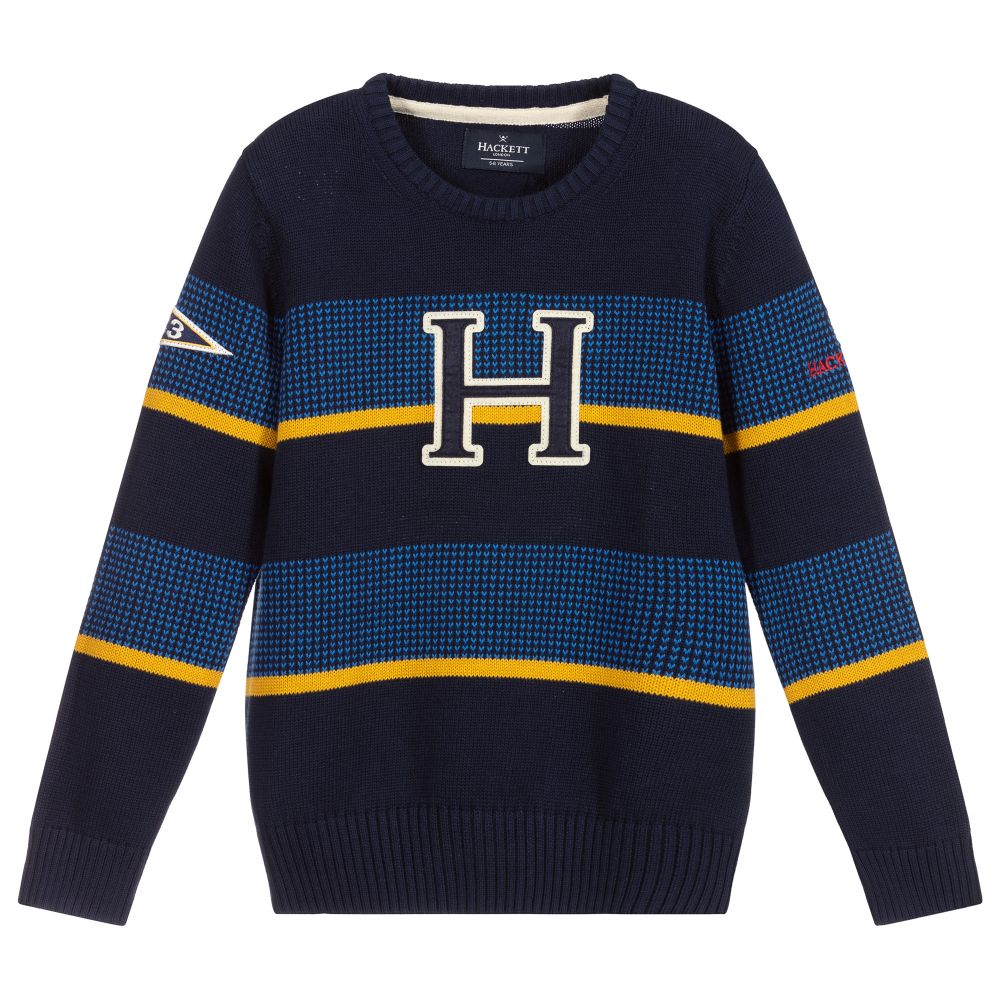 Hackett London - Boys Blue Cotton Logo Sweater | Childrensalon
