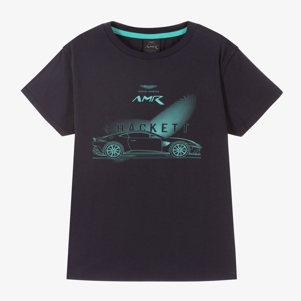 Hackett Aston Martin Racing - Boys Blue Cotton Logo T-Shirt | Childrensalon