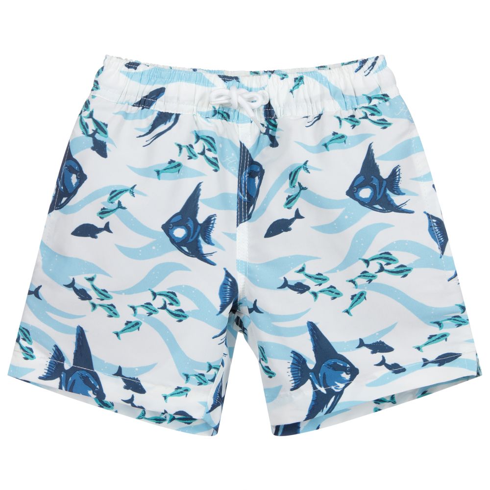 Hackett London - White & Blue Fish Swim Shorts | Childrensalon Outlet
