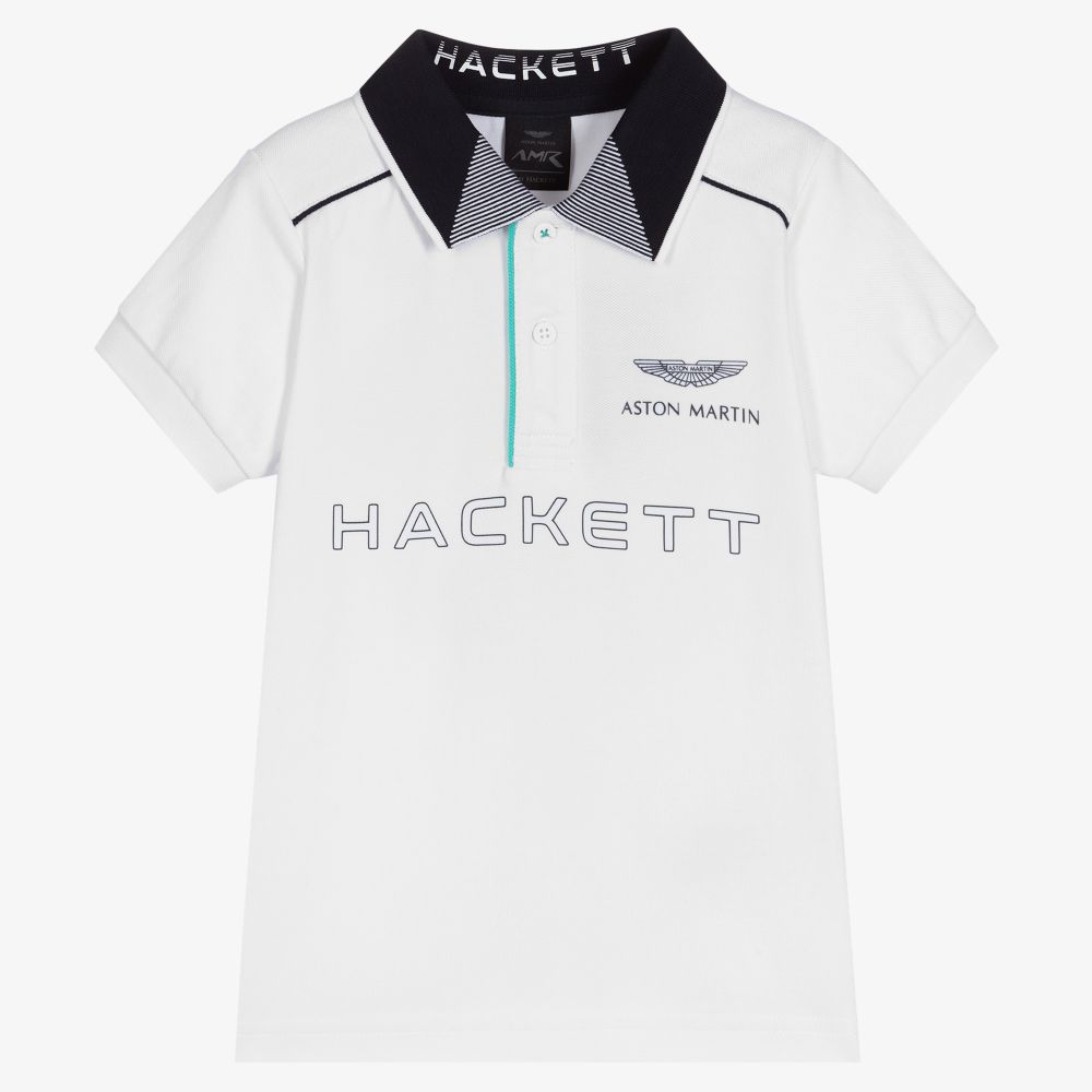 Hackett Aston Martin Racing - White Cotton Logo Polo Shirt | Childrensalon