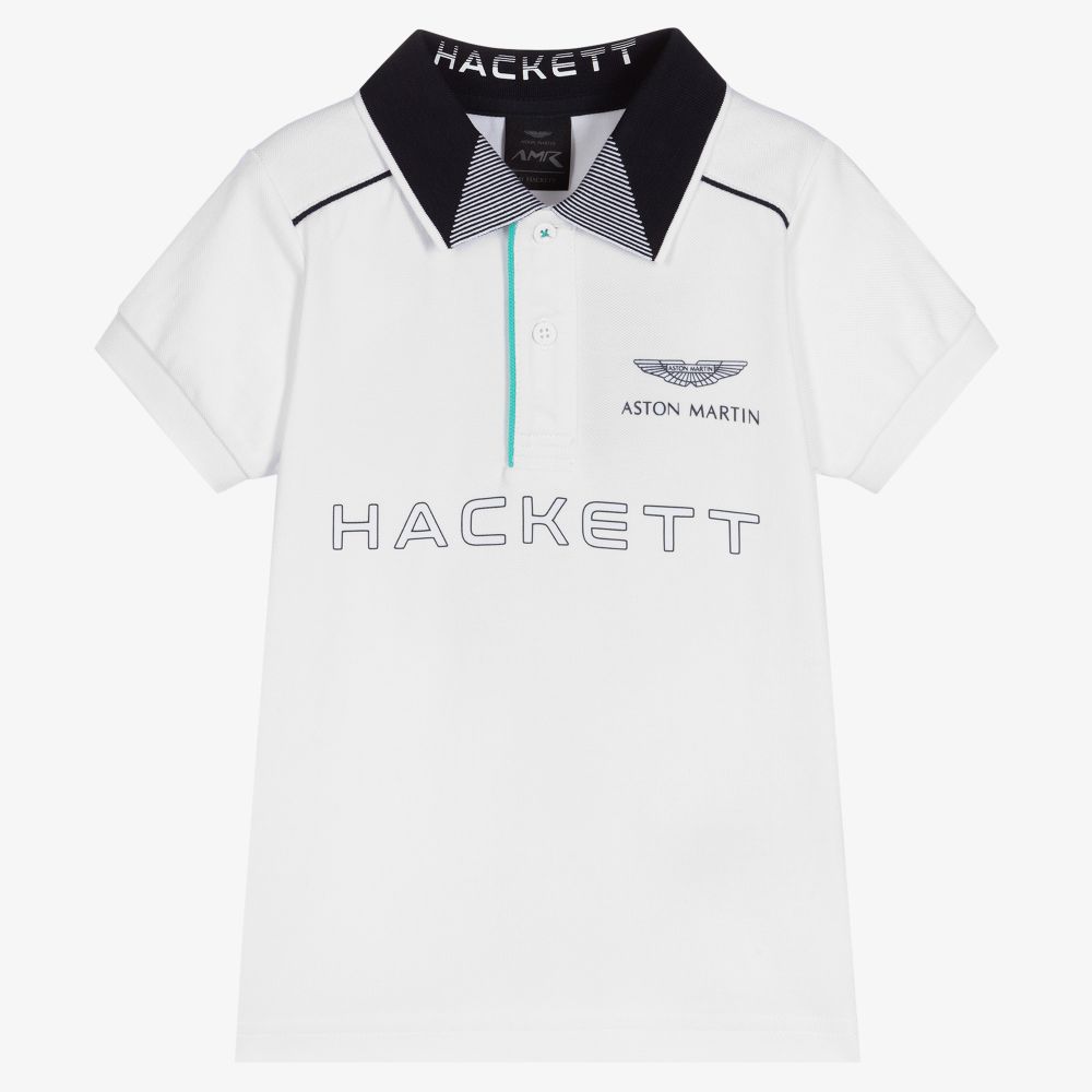 Hackett Aston Martin Racing - توب بولو قطن بيكيه لون أبيض للأولاد | Childrensalon