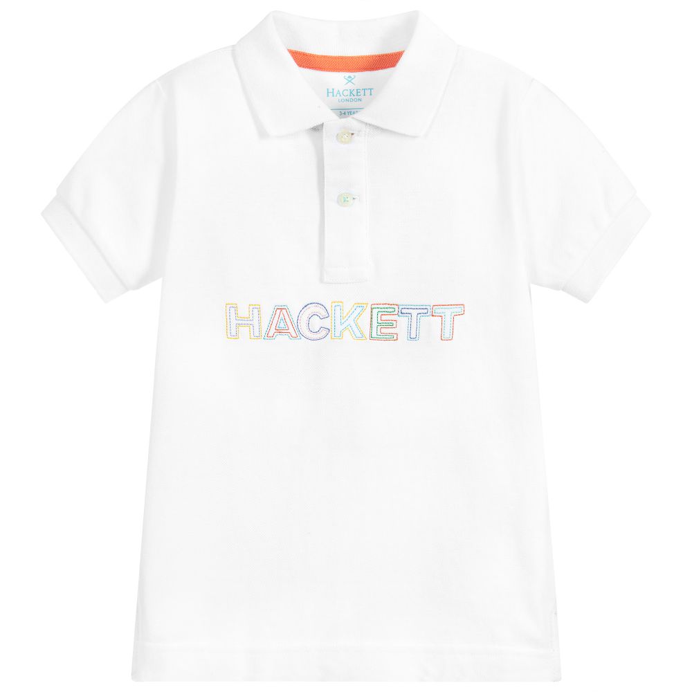 Hackett London - توب بولو قطن بيكيه لون أبيض للأولاد | Childrensalon