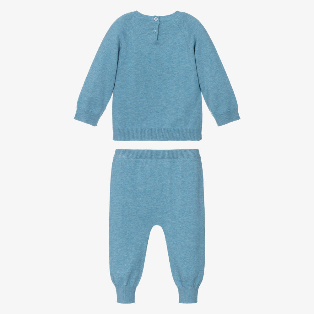 Hatley-Baby Boys Blue Cotton Knit Dinosaur Trouser Set | Childrensalon Outlet