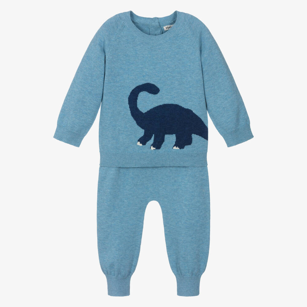 Hatley-Baby Boys Blue Cotton Knit Dinosaur Trouser Set | Childrensalon Outlet