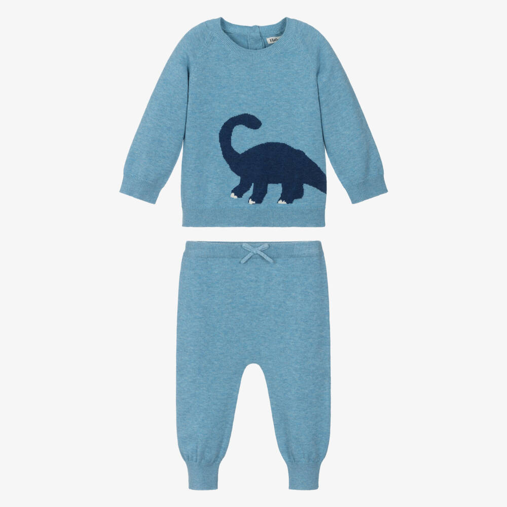 Hatley-Baby Boys Blue Cotton Knit Dinosaur Trouser Set | Childrensalon Outlet