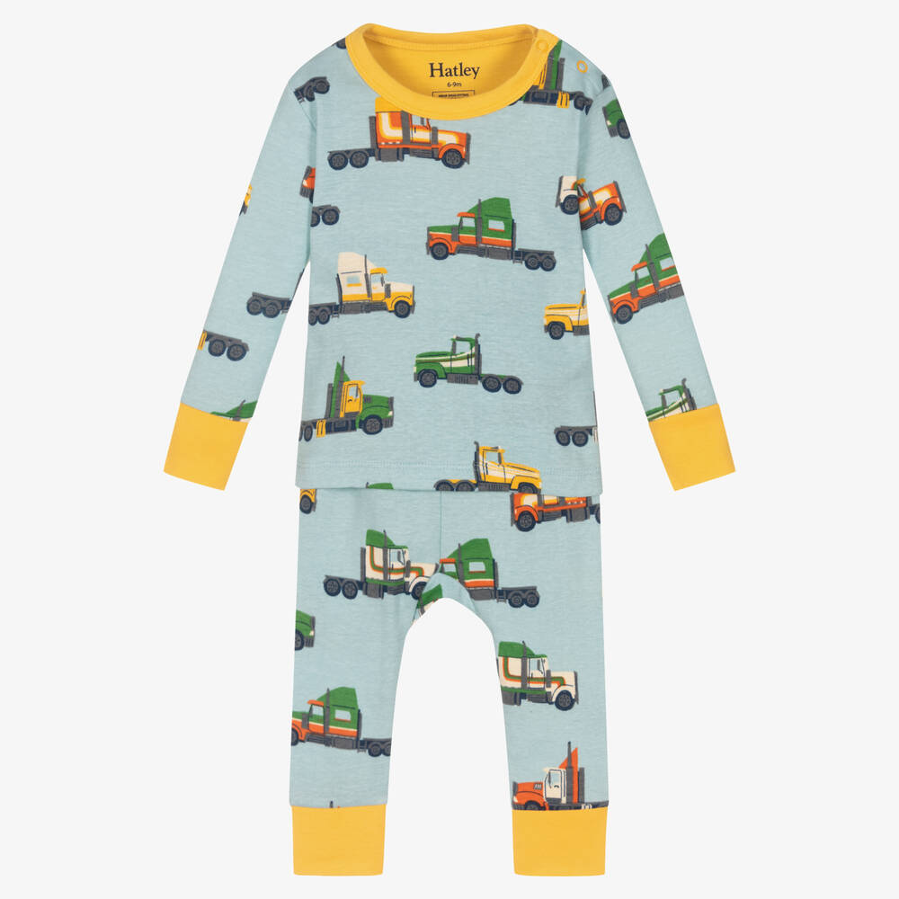 Hatley - Baumwollschlafanzug mit Trucks blau | Childrensalon