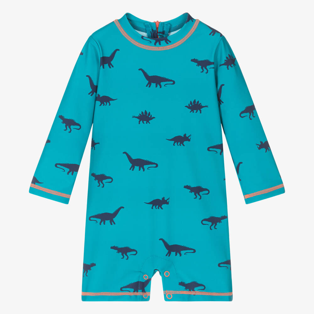 Hatley-Baby Boys Blue Dinosaur Sun Suit (UPF50+) | Childrensalon Outlet