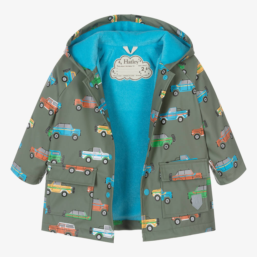 Hatley-Baby Boys Green Cars Hooded Raincoat | Childrensalon Outlet
