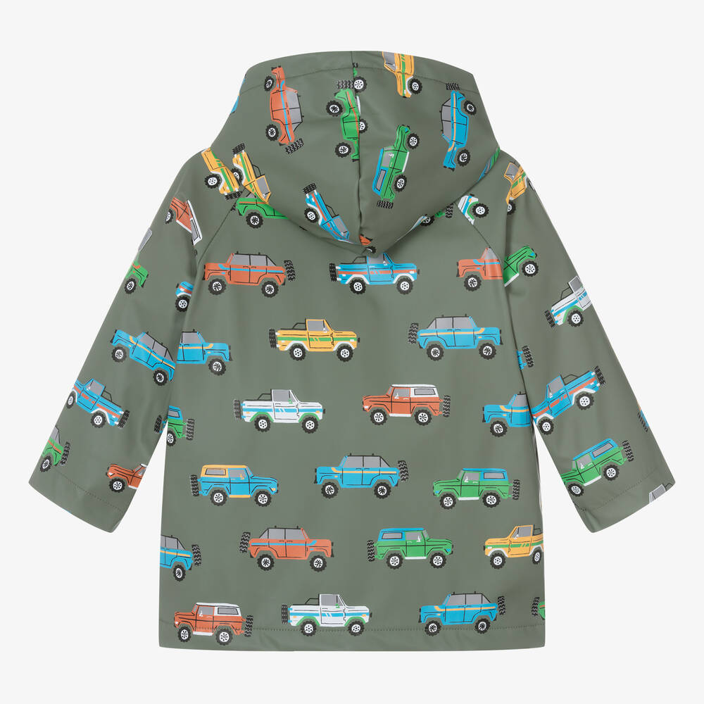 Hatley-Baby Boys Green Cars Hooded Raincoat | Childrensalon Outlet