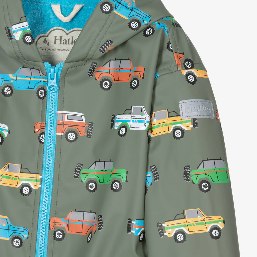 Hatley-Baby Boys Green Cars Hooded Raincoat | Childrensalon Outlet