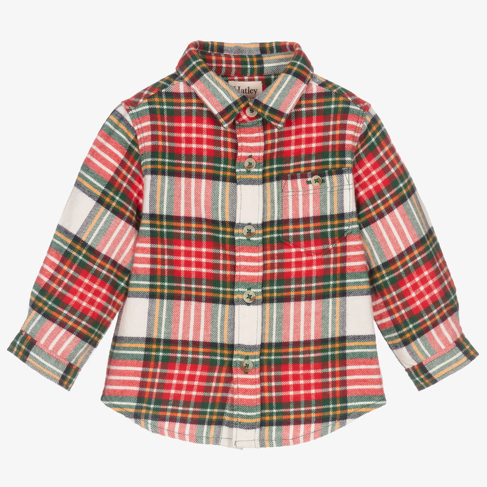 Hatley - قميص قطن كاروهات لون أحمر وعاجي للمواليد | Childrensalon