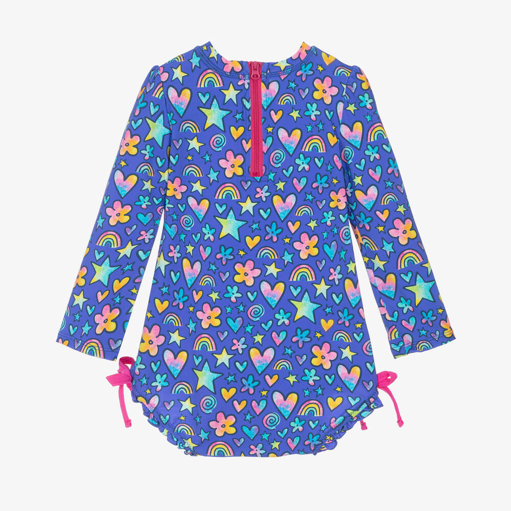 Hatley-Baby Girls Blue Doodles Swimsuit (UPF50+) | Childrensalon Outlet