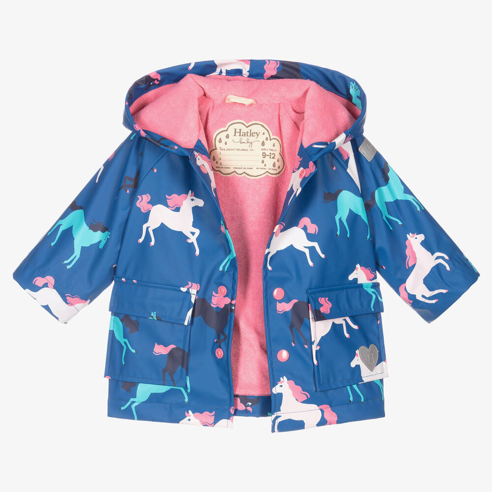 Hatley-Baby Girls Blue Horse Raincoat | Childrensalon Outlet