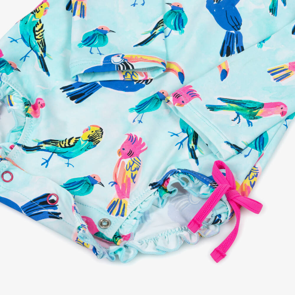 Hatley-Baby Girls Blue Tropical Bird Swimsuit (UPF50+) | Childrensalon Outlet