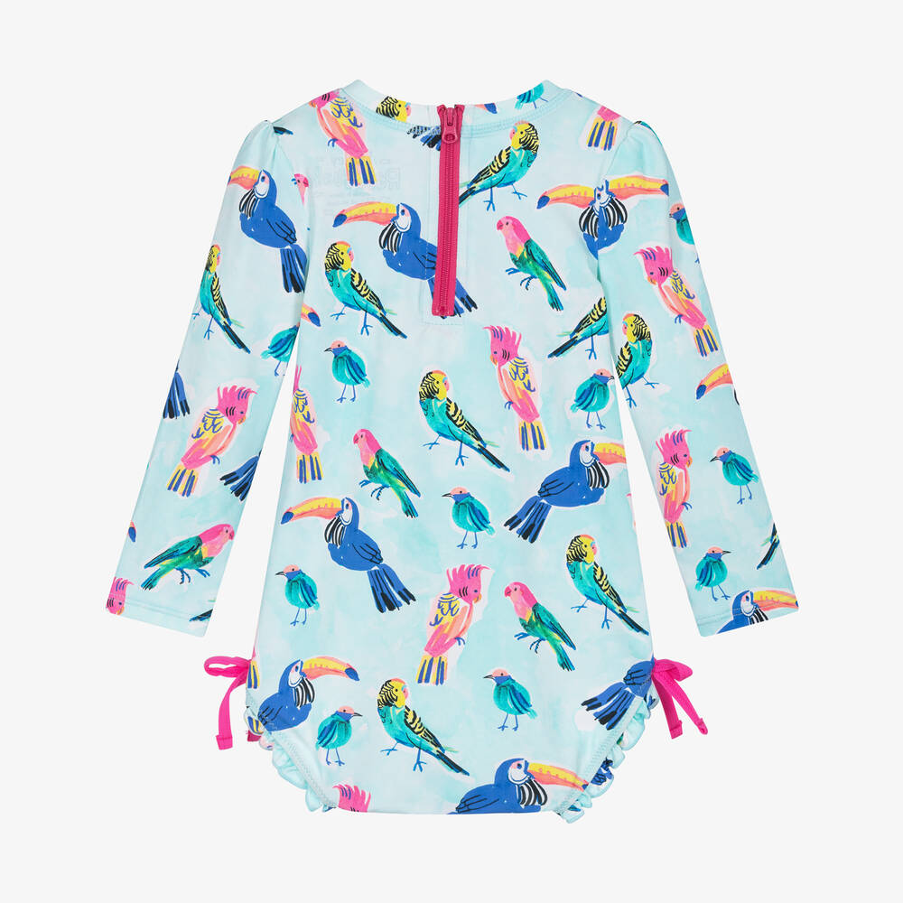 Hatley-Baby Girls Blue Tropical Bird Swimsuit (UPF50+) | Childrensalon Outlet