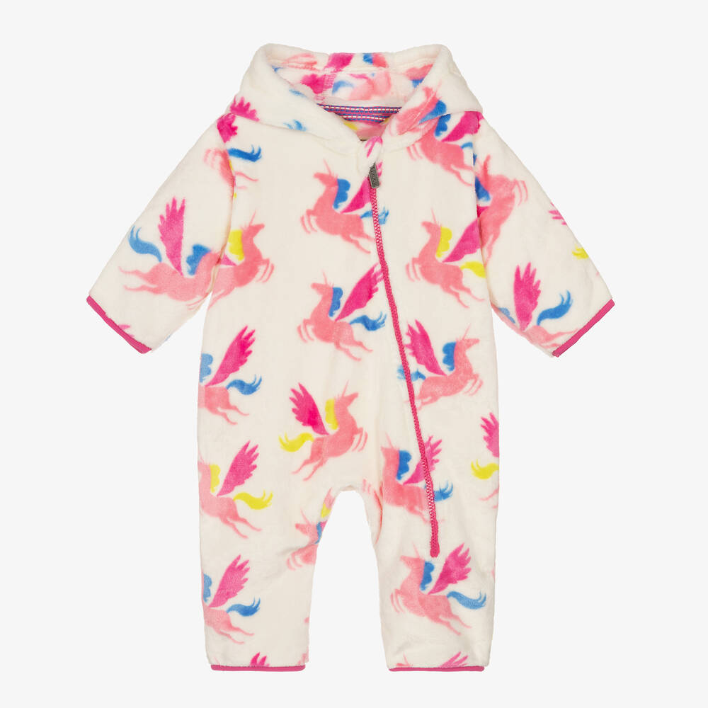 Hatley - Baby Girls Ivory & Pink Unicorn Pramsuit | Childrensalon