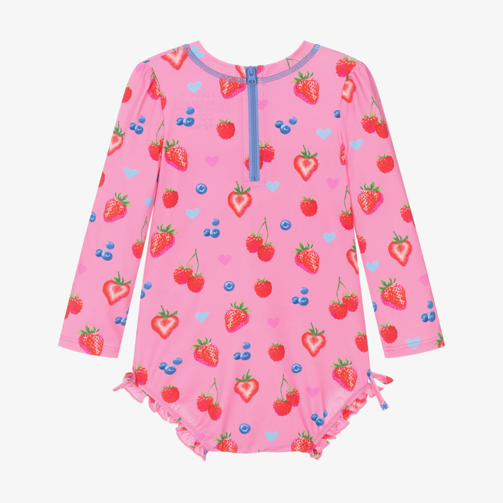 Hatley-Baby Girls Pink Berries Long-Sleeved Swimsuit (UPF50+) | Childrensalon Outlet