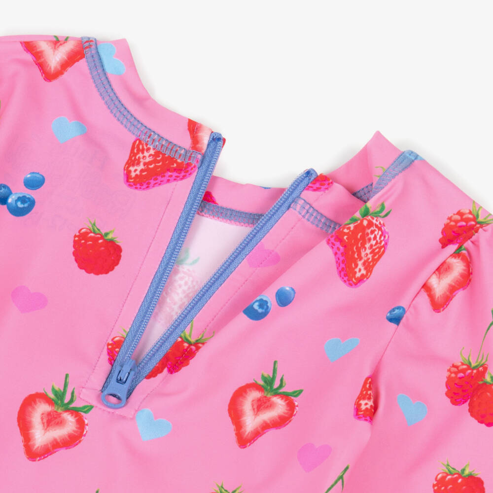 Hatley-Baby Girls Pink Berries Long-Sleeved Swimsuit (UPF50+) | Childrensalon Outlet