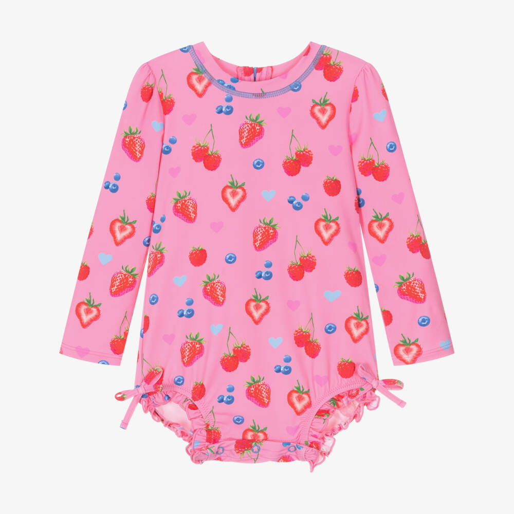 Hatley-Baby Girls Pink Berries Long-Sleeved Swimsuit (UPF50+) | Childrensalon Outlet