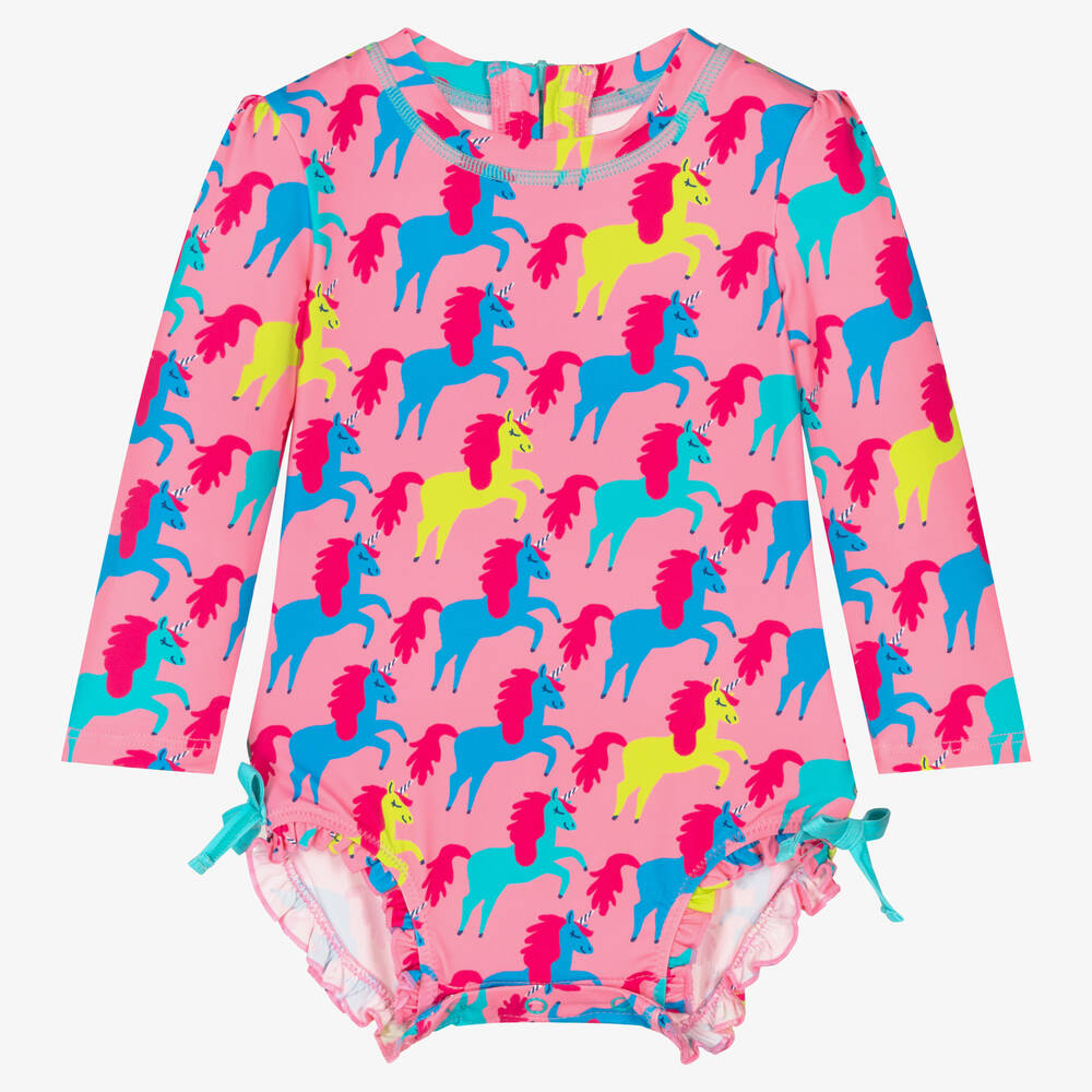 Baby Girls Pink Unicorn Swimsuit UPF50