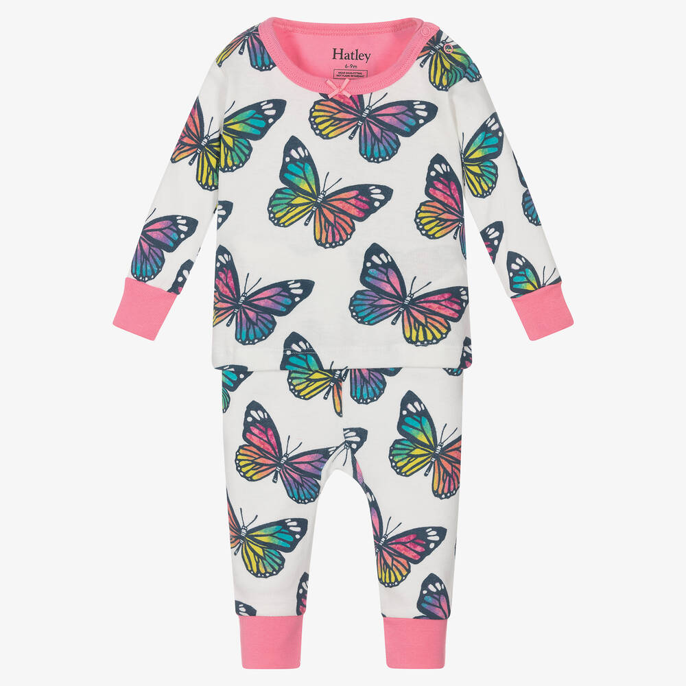 Hatley - Pyjama blanc à papillons bébé fille | Childrensalon