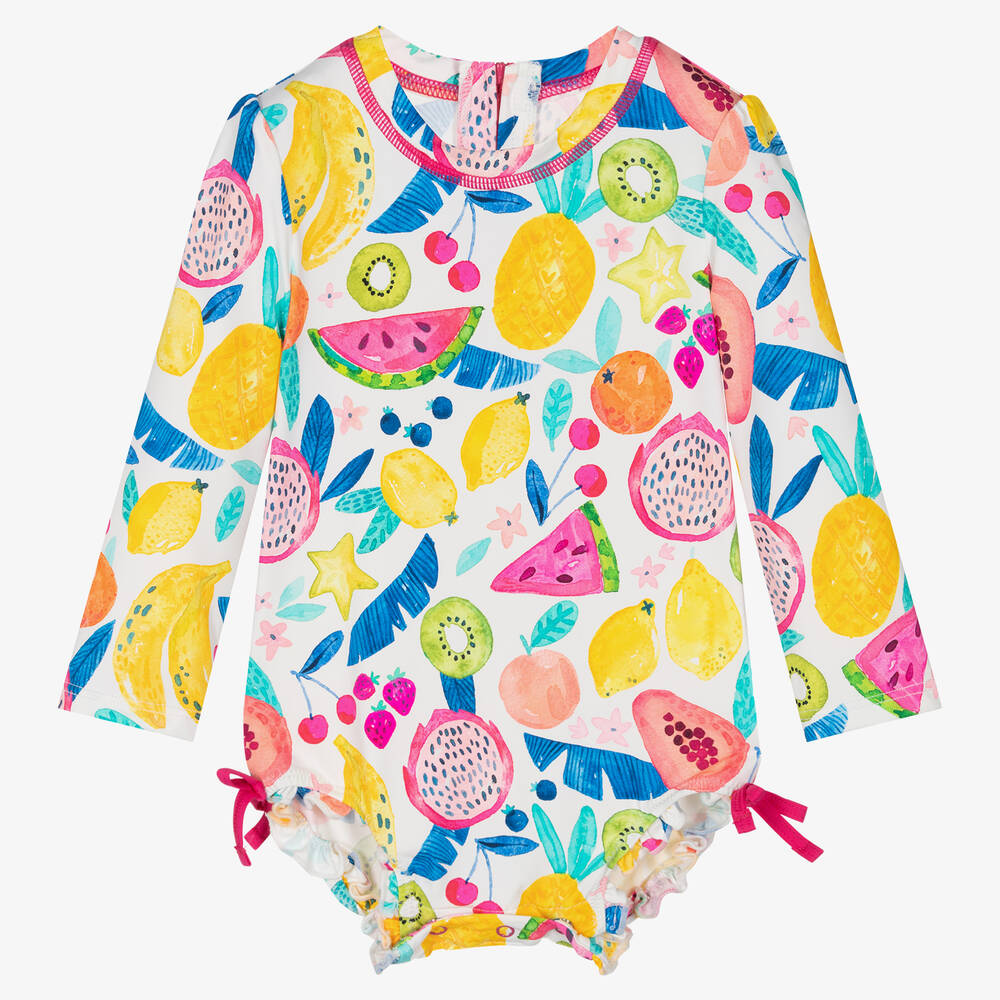 Hatley - Baby Girls White Fruit Swimsuit (UPF50+) | Childrensalon