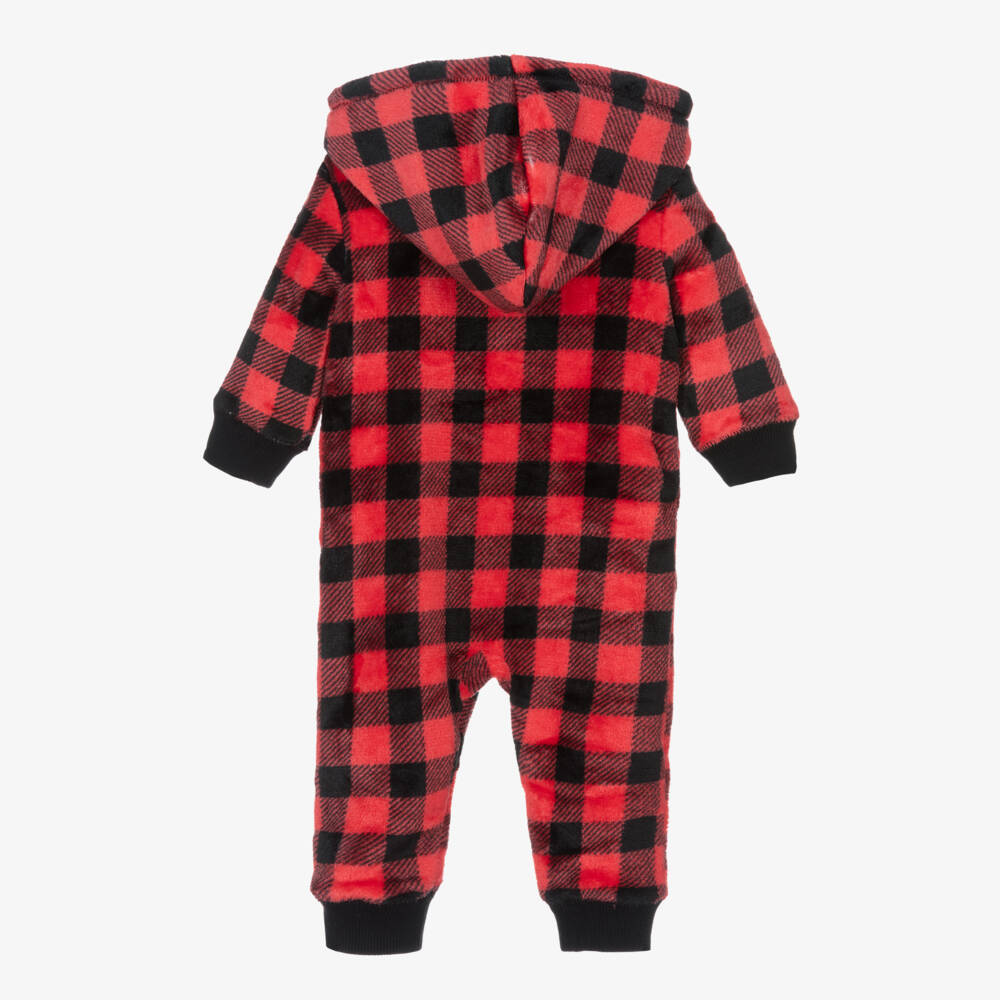 Hatley-Baby Red Check Fleece Hooded Onesie | Childrensalon Outlet