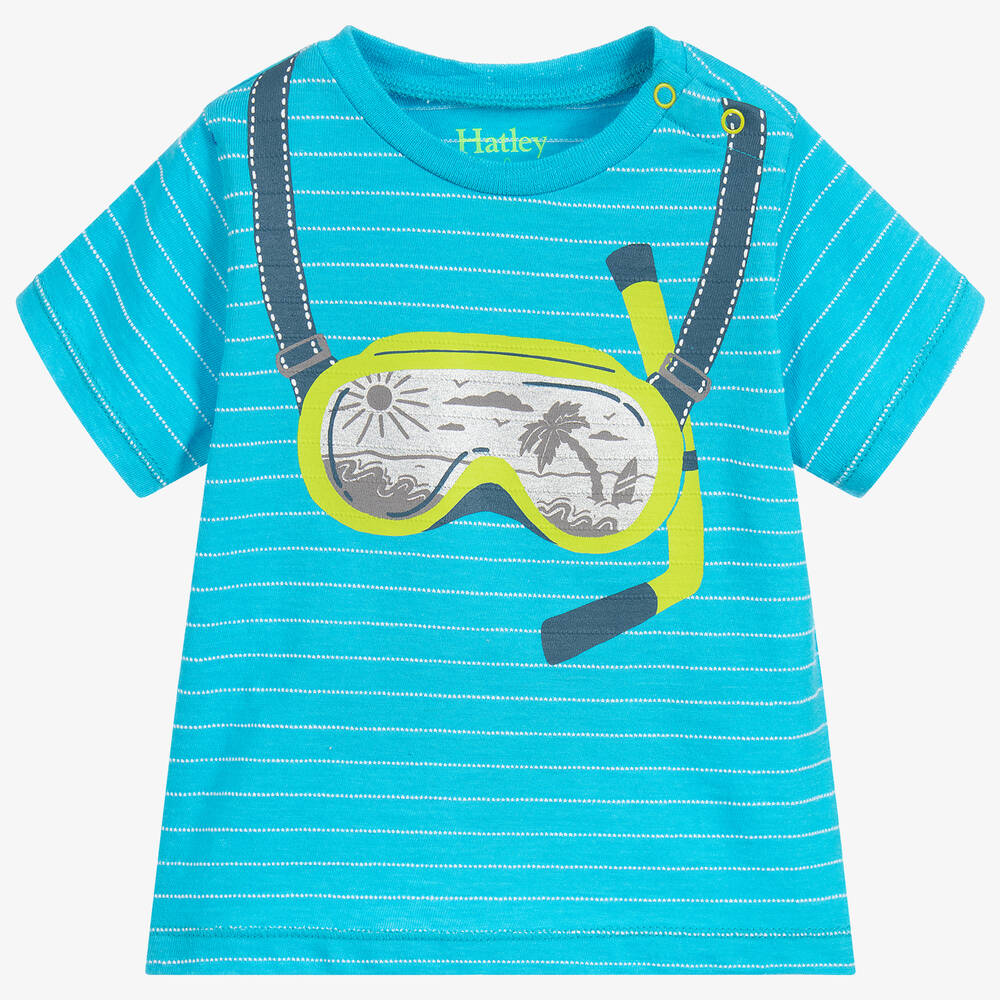 Hatley-تيشيرت أطفال ولادي قطن لون أزرق وأبيض | Childrensalon Outlet
