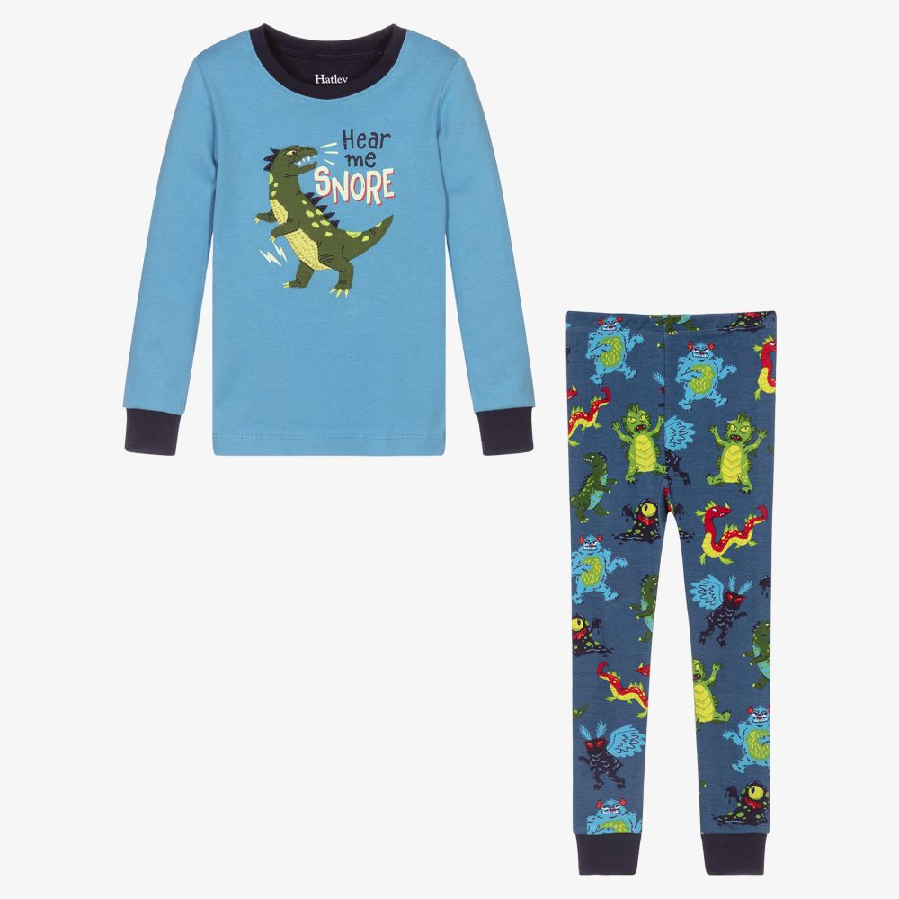 Hatley-Blue Dino Cotton Pyjamas | Childrensalon Outlet