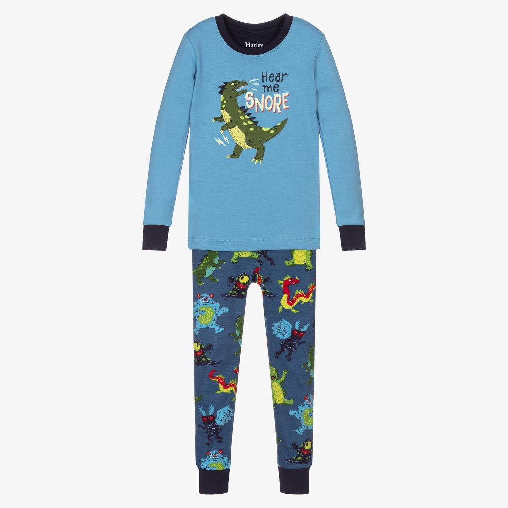 Hatley - Blue Dino Cotton Pyjamas | Childrensalon
