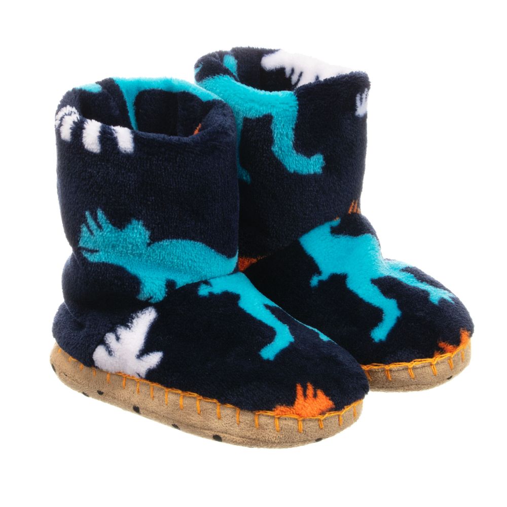 Hatley - Blue Dinosaur Fleece Slippers | Childrensalon